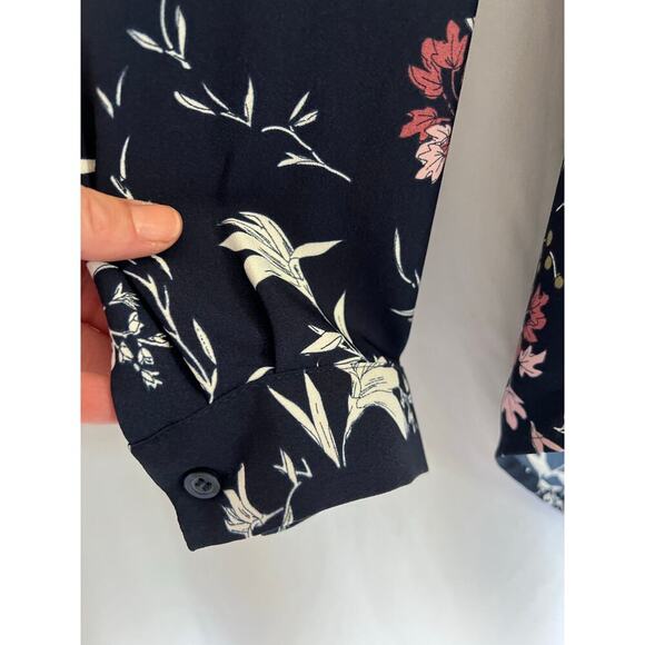 Hilary Radley Floral High-Low Blouse, Navy Blue, Small, V Neck, Lightweight - Picture 4 of 10